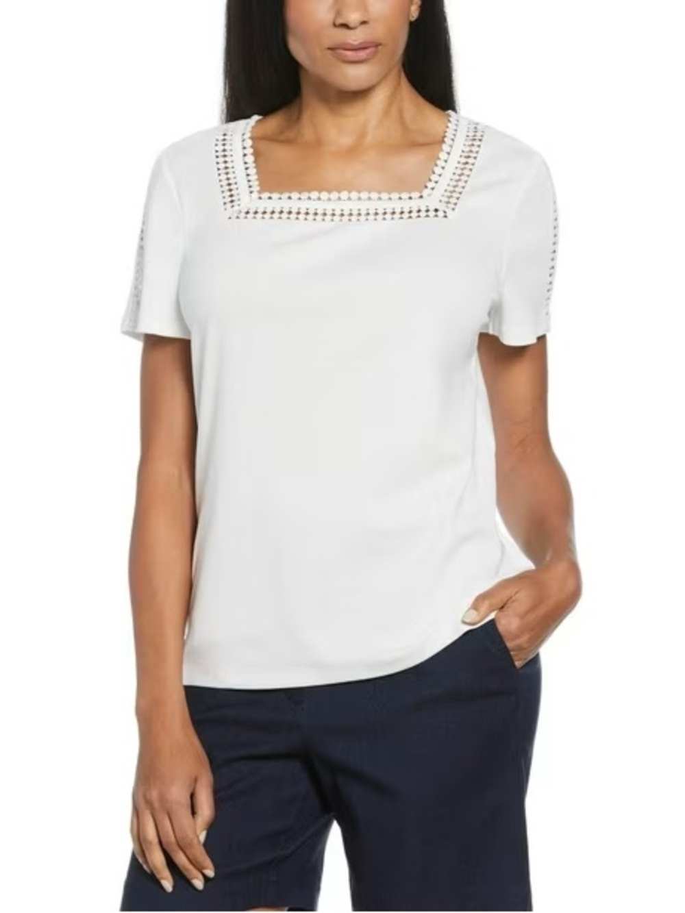 Rafaella NWOT White Square-Neck Crochet Trim Top Size XXL